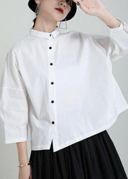 Fine White Peter Pan Collar Button Summer Blouse Tops - bagstylebliss