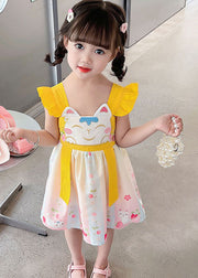 Fine Yellow Ruffled Embroidered Patchwork Cotton Baby Girls Dresses Summer