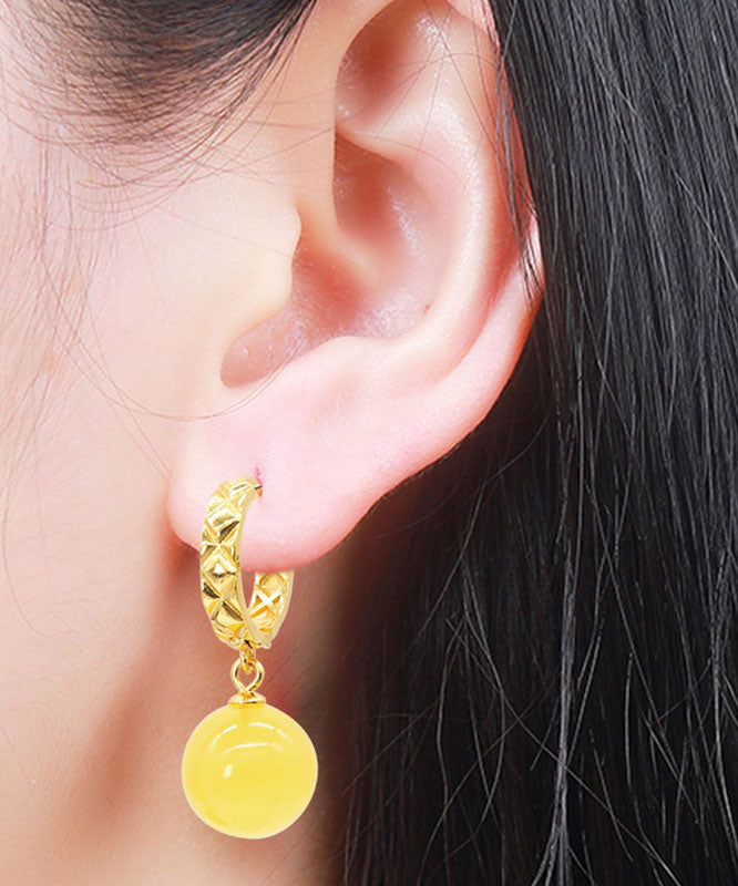 Fine Yellow Sterling Silver Overgild Golden Twisted Honey Beeswax  Drop Earrings