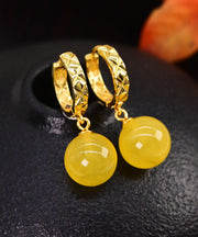 Fine Yellow Sterling Silver Overgild Golden Twisted Honey Beeswax  Drop Earrings