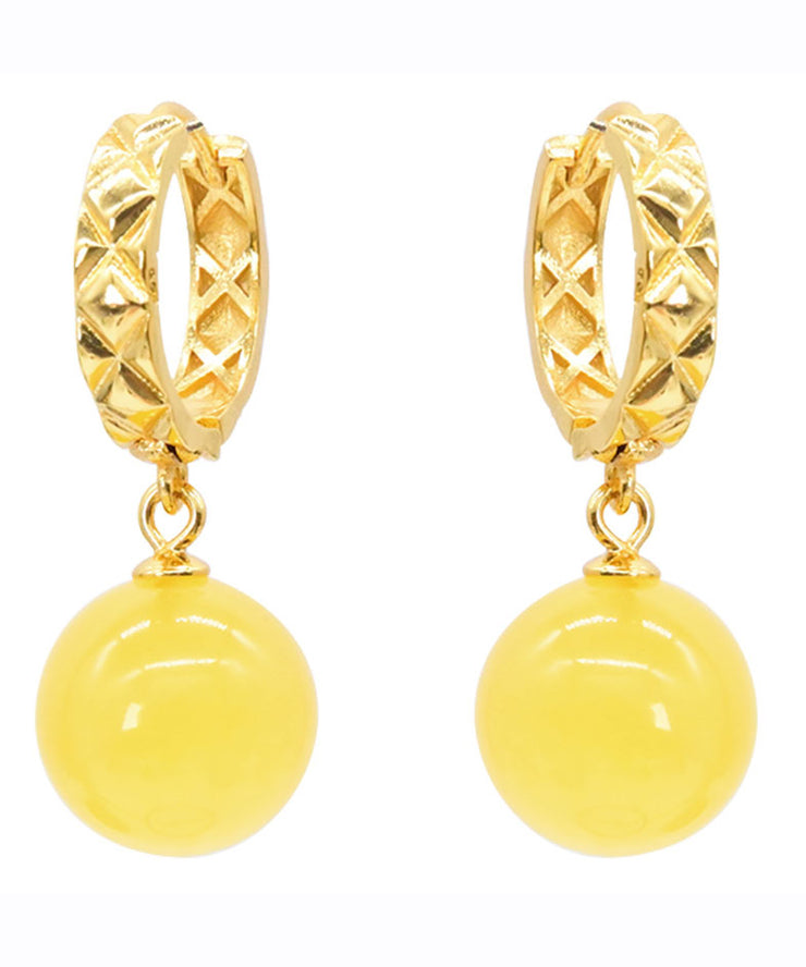 Fine Yellow Sterling Silver Overgild Golden Twisted Honey Beeswax  Drop Earrings