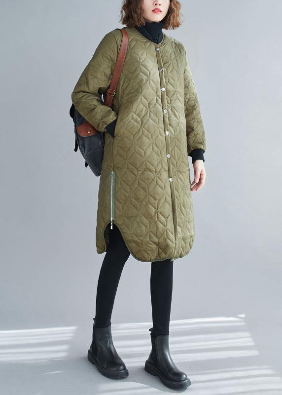 Fine army green winter coats trendy plus size snow o neck zippered overcoat - bagstylebliss