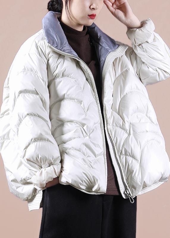 Fine beige down coat winter plus size stand collar zippered women coats - bagstylebliss