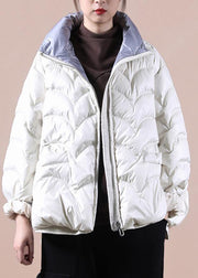 Fine beige down coat winter plus size stand collar zippered women coats - bagstylebliss
