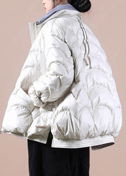 Fine beige down coat winter plus size stand collar zippered women coats - bagstylebliss