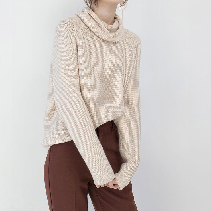 Feiner beige Pullover plus Größenkleidung hochgeschlossene Strickblusen 2018 Baggy Winterhemd