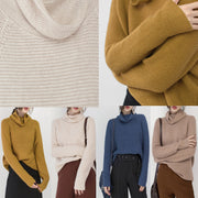 Fine beige sweater plus size clothing high neck knitted blouses 2018 baggy winter shirt