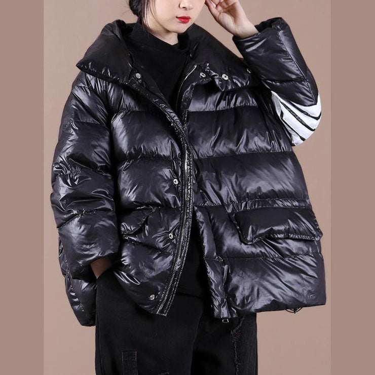 Fine black duck down coat womens parka stand collar zippered New winter outwear - bagstylebliss
