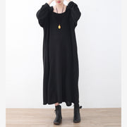 Fine black linen dress plussize V neck linen gown vintage hooded caftans