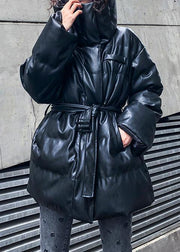 Fine black outwear plus size down jacket high neck zippered overcoat - bagstylebliss