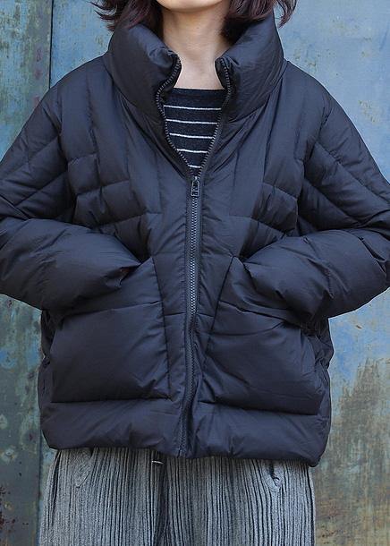 Fine black short outwear plus size clothing down jacket stand collar winter outwear - bagstylebliss