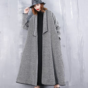 Fine black striped Coats casual turn-down Collar outwear fine pockets long coats