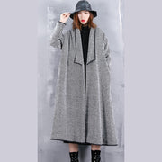 Fine black striped Coats casual turn-down Collar outwear fine pockets long coats