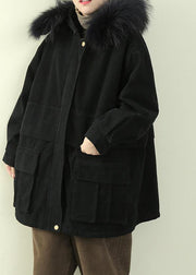 Fine black thick overcoat plus size down jacket faux fur collar winter coats - bagstylebliss