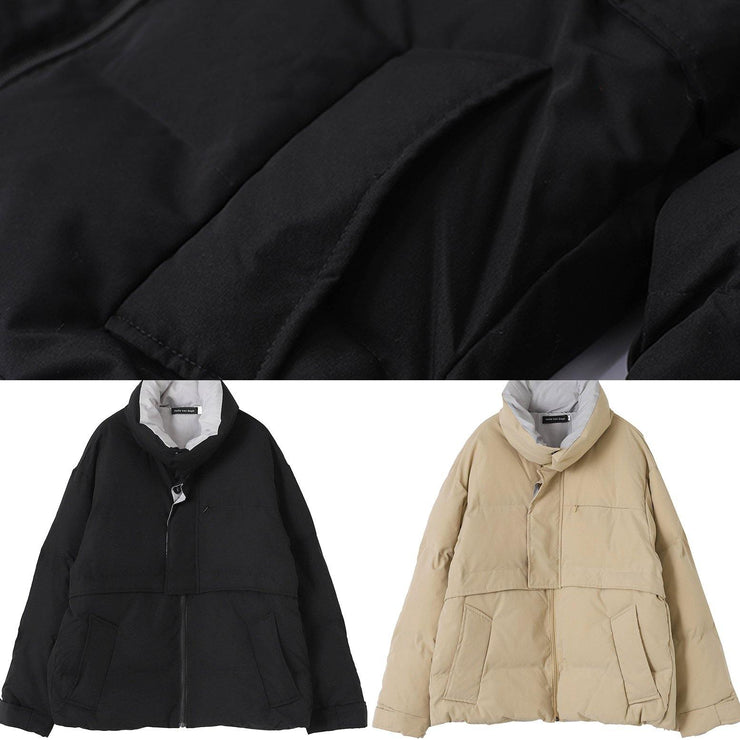 Fine black winter outwear Loose fitting Jackets stand collar patchwork outwear - bagstylebliss