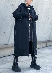 Fine black winter parkas oversize hooded zippered winter coats - bagstylebliss