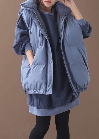 Fine blue casual outfit plus size clothing hooded sleeveless winter outwear - bagstylebliss