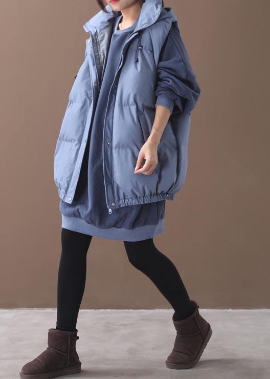 Fine blue casual outfit plus size clothing hooded sleeveless winter outwear - bagstylebliss