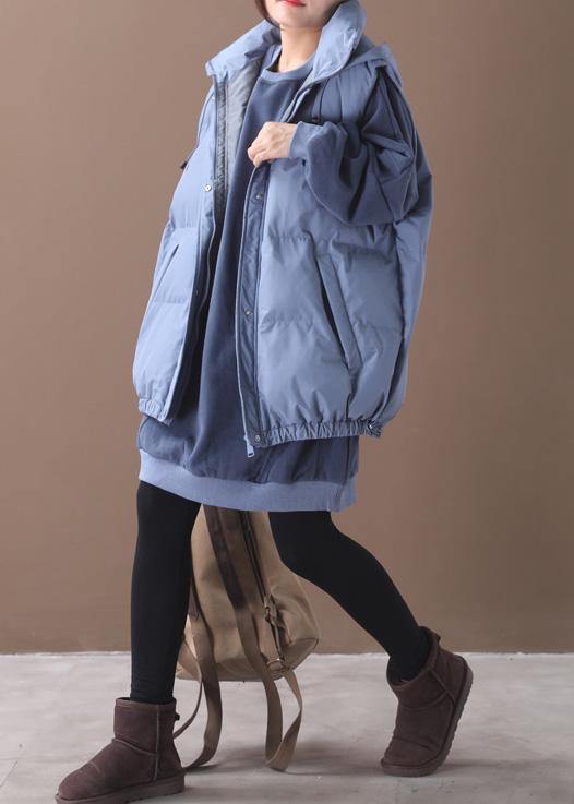 Fine blue casual outfit plus size clothing hooded sleeveless winter outwear - bagstylebliss