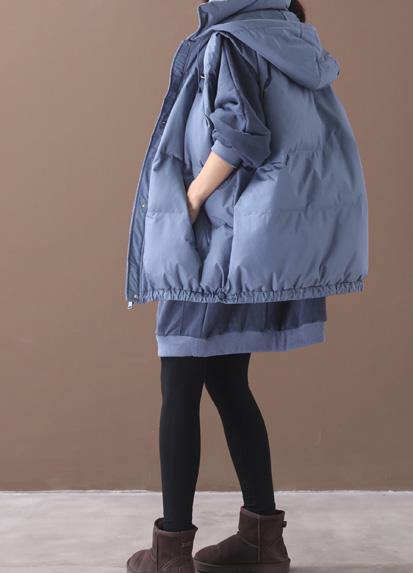 Fine blue casual outfit plus size clothing hooded sleeveless winter outwear - bagstylebliss