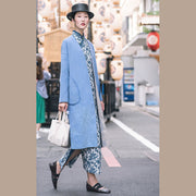 Fine blue wool coat for woman trendy plus size two ways to wear winter jackets embroidery coats