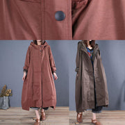 Fine casual long fall brown hooded zippered overcoat - bagstylebliss