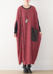 Fine casual long winter dress red o neck asymmetric woolen dress - bagstylebliss