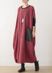 Fine casual long winter dress red o neck asymmetric woolen dress - bagstylebliss