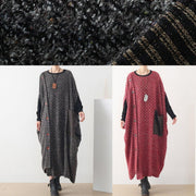 Fine casual long winter dress red o neck asymmetric woolen dress - bagstylebliss