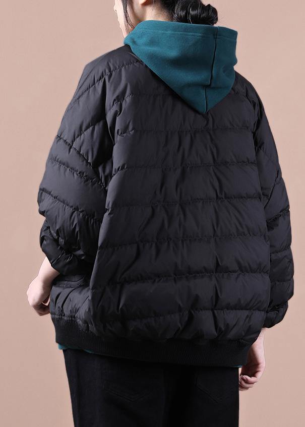 Fine casual womens parka coats black Large pockets down coat winter - bagstylebliss