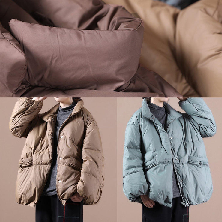 Fine chocolate goose Down coat plus size down jacket stand collar Chinese Button women overcoat - bagstylebliss