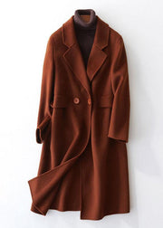 Fine chocolate woolen coats oversize mid-length coats back open coat lapel collar - bagstylebliss