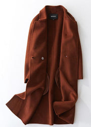 Fine chocolate woolen coats oversize mid-length coats back open coat lapel collar - bagstylebliss