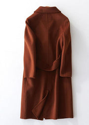 Fine chocolate woolen coats oversize mid-length coats back open coat lapel collar - bagstylebliss