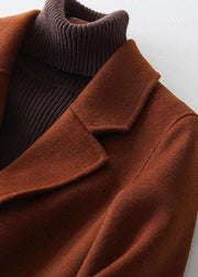 Fine chocolate woolen coats oversize mid-length coats back open coat lapel collar - bagstylebliss