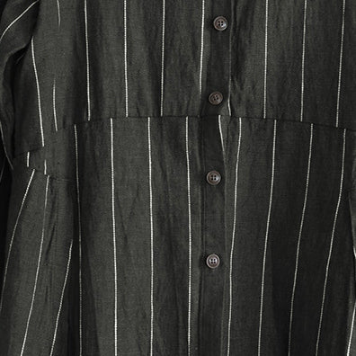 Fine dark gray striped linen blouse plus size linen two pieces Fine long sleeve pockets patchwork cotton tops and vintage baggy pants