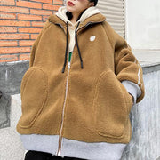 Fine khaki Wool winter jackets lapel zippered women coats - bagstylebliss