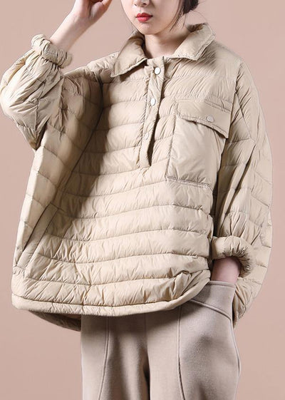 Fine khaki down coat trendy plus size snow jackets lapel pockets women winter outwear - bagstylebliss