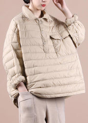 Fine khaki down coat trendy plus size snow jackets lapel pockets women winter outwear - bagstylebliss
