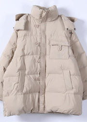 Fine khaki plus size clothing parka hooded zippered Elegant winter outwear - bagstylebliss