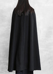 Fine oversize long coat black pockets exra large hem woolen outwear - bagstylebliss