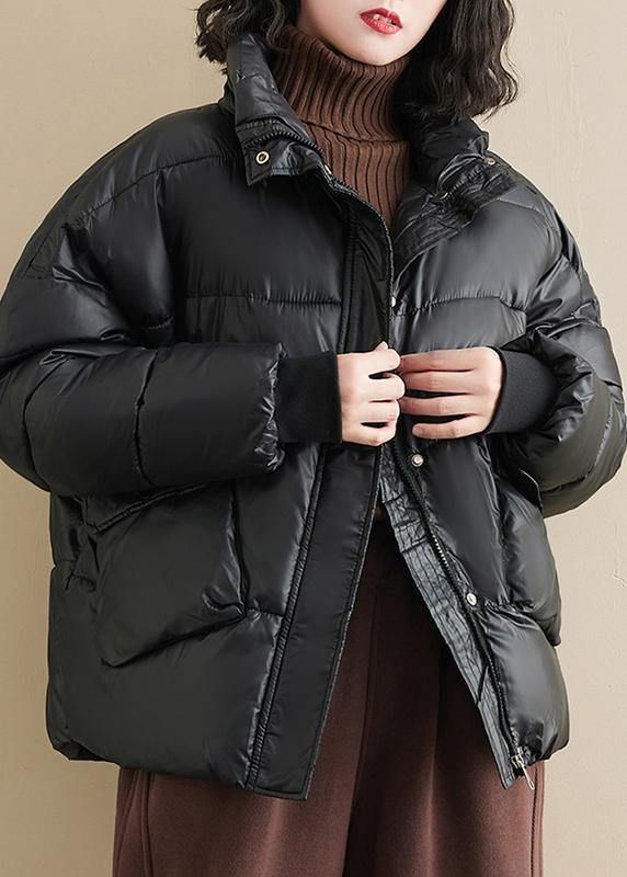 Fine oversize winter outwear black patchwork stand collar warm coat - bagstylebliss