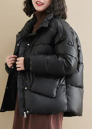 Fine oversize winter outwear black patchwork stand collar warm coat - bagstylebliss