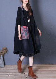 Fine oversized maxi coat fall black patchwork hooded coats - bagstylebliss