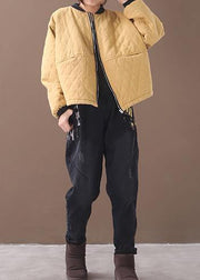 Fine oversized winter jacket outwear yellow stand collar casual outfit - bagstylebliss