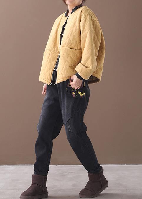 Fine oversized winter jacket outwear yellow stand collar casual outfit - bagstylebliss