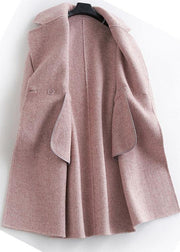 Fine pink Woolen Notched Coat Women oversize mid-length pockets coats - bagstylebliss