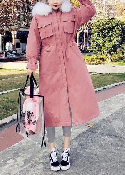 Fine pink warm winter coat plus size parka hooded flare sleeve women overcoat - bagstylebliss