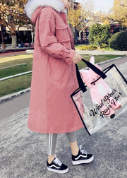 Fine pink warm winter coat plus size parka hooded flare sleeve women overcoat - bagstylebliss