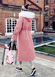 Fine pink warm winter coat plus size parka hooded flare sleeve women overcoat - bagstylebliss